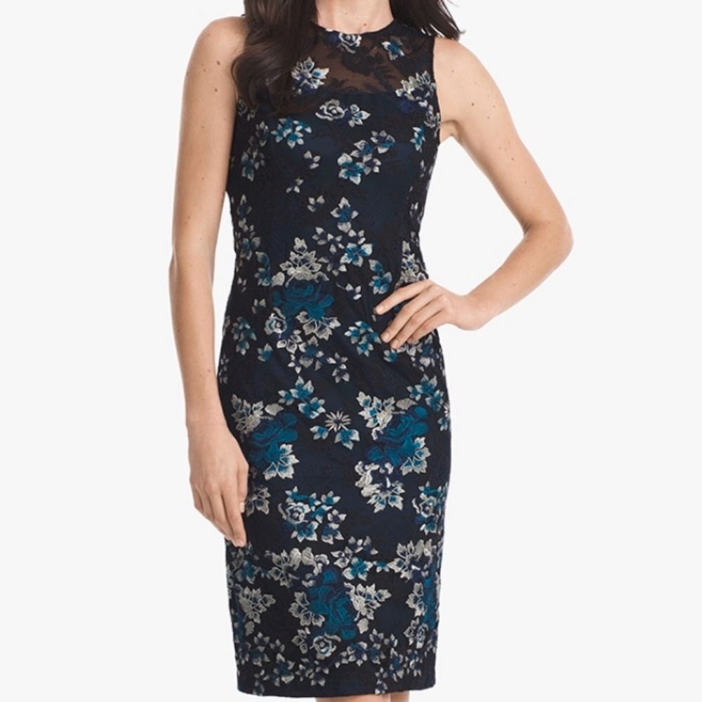 Sleeveless Embroidered Mesh Sheath Dress 00, 2,4,6